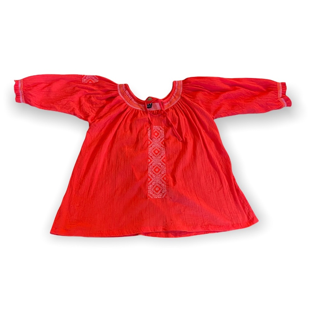 Bohemian vibrant orange blouse with gorgeous cross stitching deta…